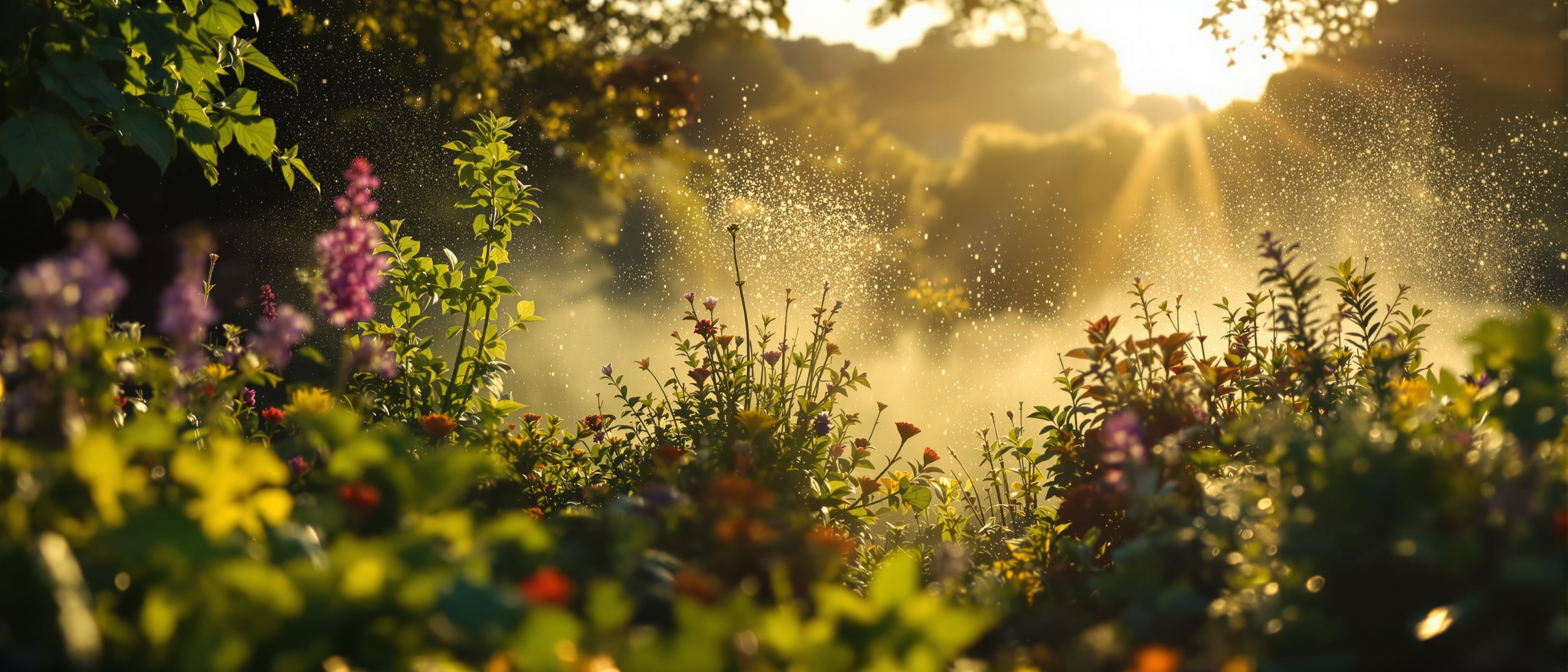 Lush, manicured garden landscape