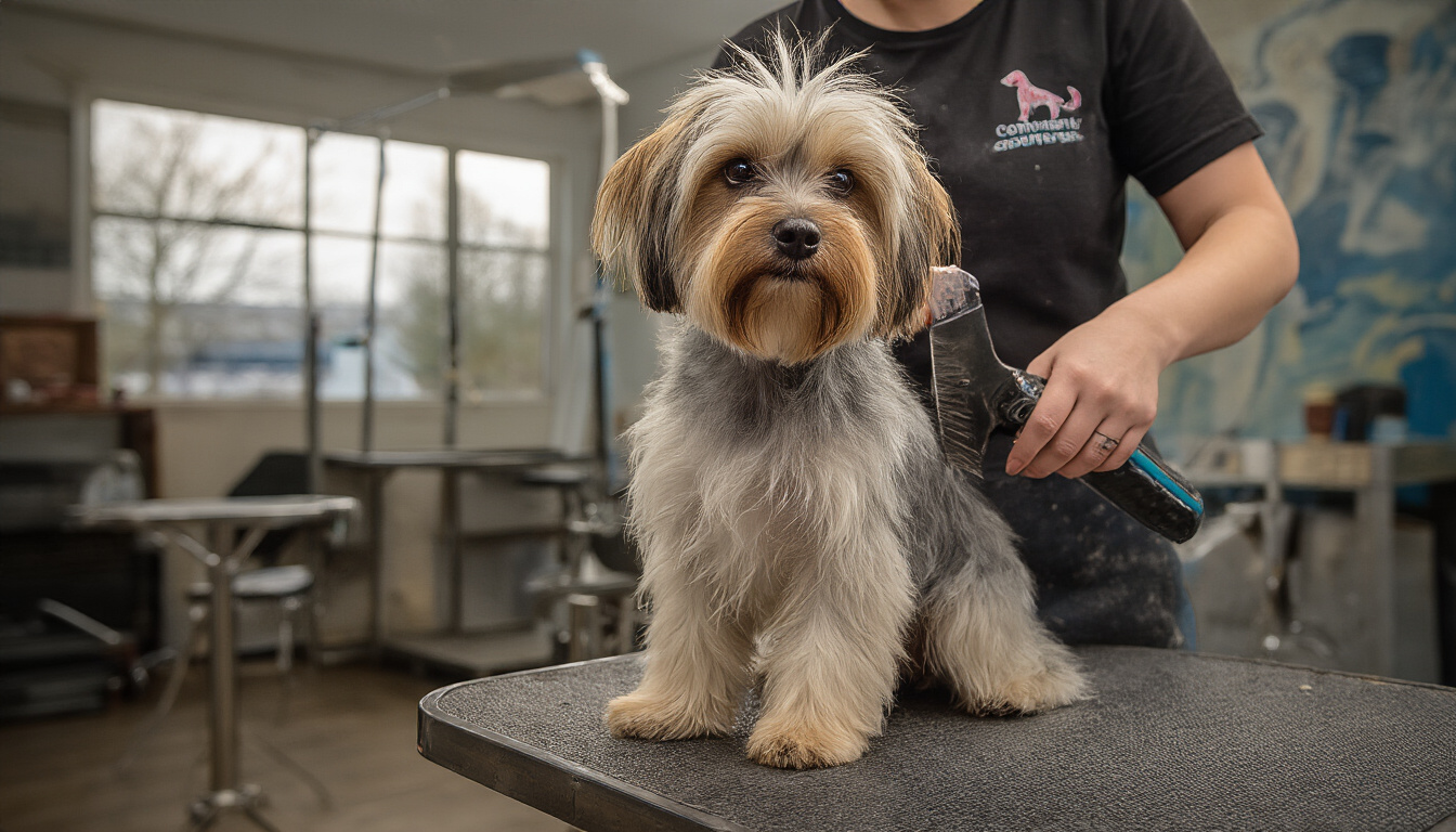 Expert dog grooming styling session